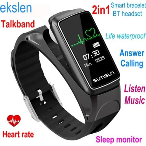 Ekslen B7 Talkband Smart Bracelet 2in1 Bluetooth Headset with Heart Rate Wristband Band Health Fitness Tracker Wearable device