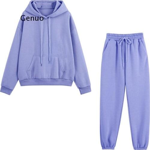 Fleece Tracksuits Women Two Pieces Set Hooded Oversized Sweatshirt Pants Solid Color Hoodie Suits Autumn Winter Casual Outfits