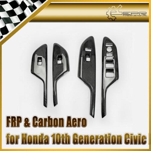 Car-styling For 10th Generation Civic FC Carbon Fiber Window Switch Trim LHD Glossy Fibre Interior Body Kit Accessories Part