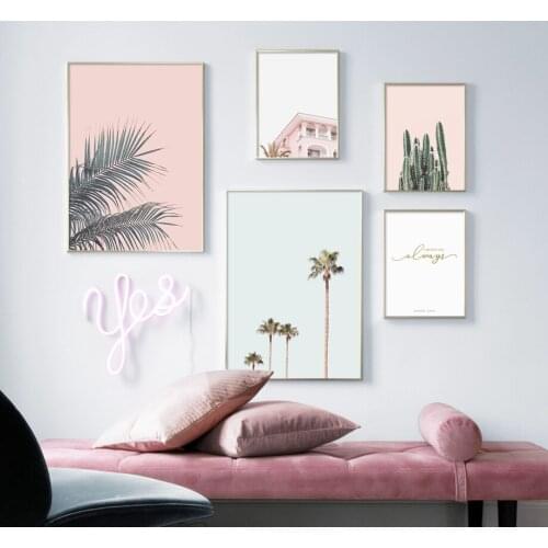 Building Cactus Leaf Palm Tree Sea Wall Art Canvas Painting Nordic Posters And Prints Plants Wall Pictures For Living Room Decor