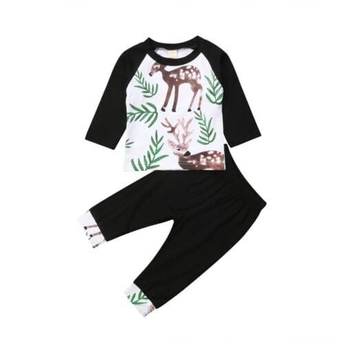 Toddler Kids Girls Long Sleeve Deer Floral Tops Sweatshirt +Pants 2PCS Outfits Sets Clothes Size 1-4T