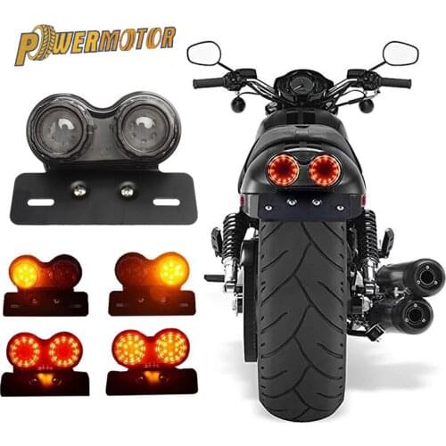 12V Universal Motorcycle Signal Lights Twin Dual Motorbike Taillight Rear Lamp LED Integrated Tail Light Twin Light License Plat