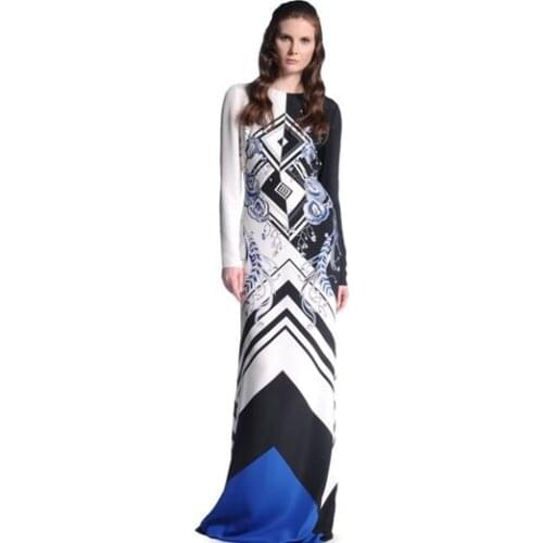 Party Dresses Hot Sale Special Offer Silk Fashion Geometry Beautiful Print Slim Elastic Knitted Dress Ultra Long One-piece