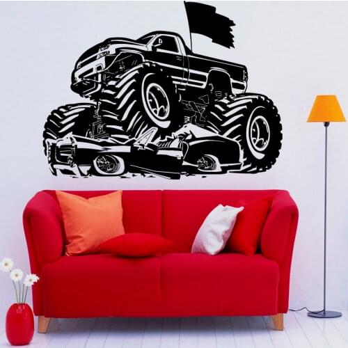 Vinyl Racing Car Sticker Art Murals Monster Truck Wall Stickers For Kids Room Bedroom Decor Boys Gift Stickers Muraux 3666