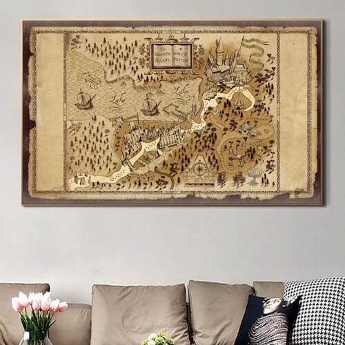 Wizard World Magic Schools Map Home Decor Canvas Painting Picture On Wall Art Movie Posters And Prints Film Wall Decor Pictures