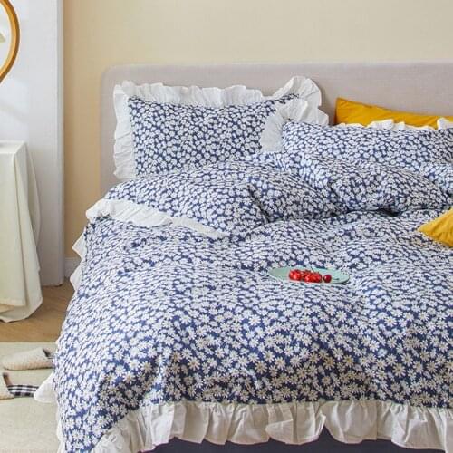 Cilected Japanese Retro Daisy 100% Cotton Quilt Cover Ins Lotus Leaf Lace Single Double Quilt Cover Soft Breathable Bed Decor
