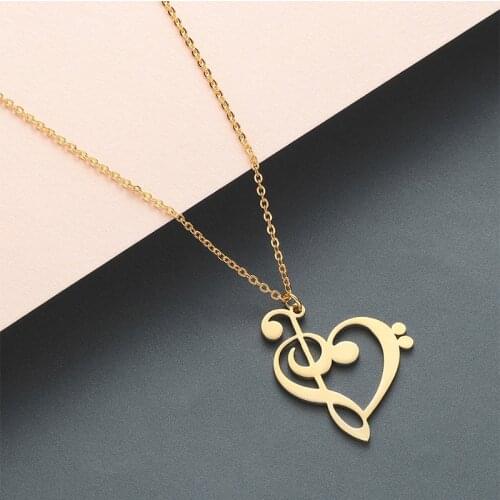 Jewelry on the neck 2020 new heart necklaces women couple Note pendants stainless steel rose gold chains necklaces punk stly