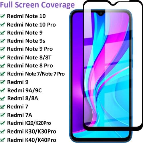 Full Protective Glass For Xiaomi Redmi 9 9A 9C 9T 8A 7A K20 K30 K40 Tempered Screen Redmi Note 7 8 9 10 Pro 8T 9T 9S Glass Film