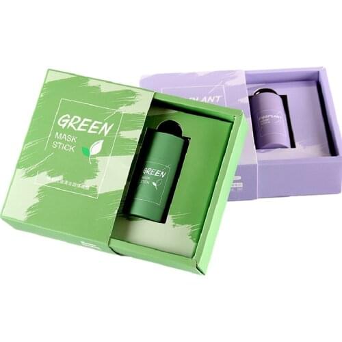 Green Mask Stick Green Tea Mud Mask Oil Control Eggplant Acne Clearing Solid Mask Cleansing Mask Blackhead Fine Pores Mud Mask