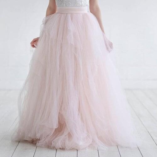 Haute Couture 2018 Bridal Tulle Skirt for Women Dramatic Ball Gown Wedding Skirt Graceful Blush Pink Long Tulle Skirt Saia