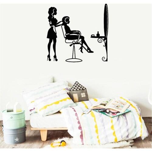 Girls Hairstyle Wall Decal Hair Mirror Wall Sticker Stylist For Hair Studio Beauty Salon Vinyl Art Mural dw20390