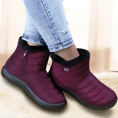 2020 Winter Boots Women Waterproof Snow Boots Warm Fur Ankle Boots Female Slip On Flat Casual Shoes Ladies Black Botines Mujer