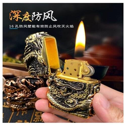 Zorro Armor Vintage Retro Creatively Carved Heavy-duty Old Panlong Kerosene Lighter