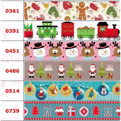 16mm-75mm Christmas Series Gift Snowflake Stockings Cute Printed Grosgrain/Foe Ribbon DIY Hair Band Party Decor 50yards/roll