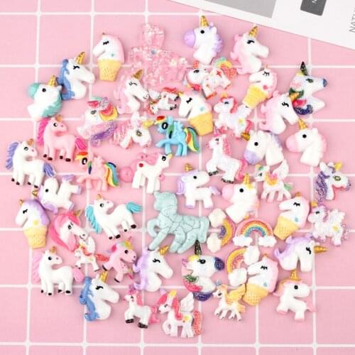 30pcs Resin Unicorn Rainbow Food Toys Accessories DIY Craft Phone Shell Patch Arts Materials Home Decor Cute Miniatures Ornament