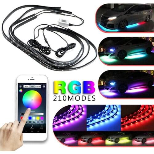 4PCS 12V IP65 Bluetooth App Control RGB LED Strip Under Car 60 90 cm Tube Underglow Underbody System Neon Light