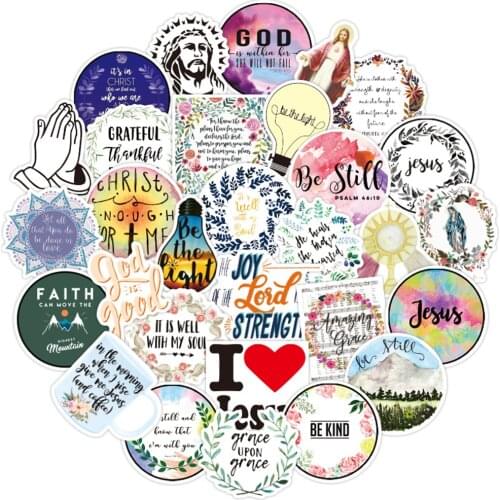 50pcs Jesus Christianity Believer Famous Aphorism Scrapbook Stickers for Bike Laptop Helmet Waterproof Sticker Letter Stickers