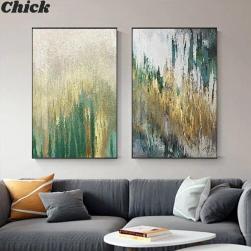 Abstract Green Yellow Paint Painting Modern Canvas Art Fashion Living Room Wall Picture Green Big Poster Print Home Decoration