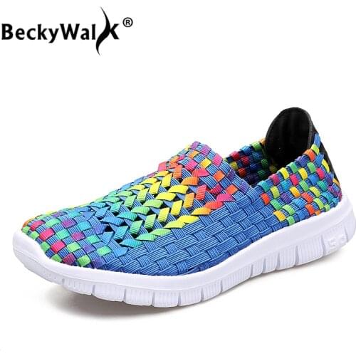 BeckyWalk Summer Women Shoes Women Cut-Outs Woven Flats Shoes Ladies Multi Colors Breathable Loafers Sneakers Size 35-42 WSH2905
