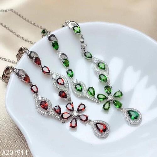 KJJEAXCMY fine jewelry natural diopside garnet 925 sterling silver women pendant necklace chain support test classic