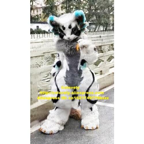 Black White Long Fur Furry Wolf Husky Dog Fox Fursuit Mascot Costume Adult Cartoon Character Opening Session Major Events zz7590