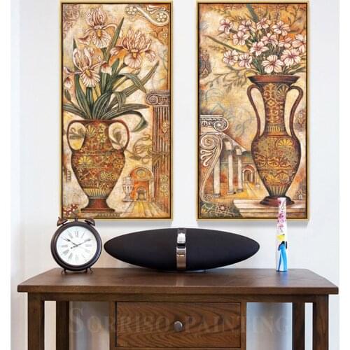 Europe Classical Flowerpot Home Porch Decor Canvas Painting Corridor Wall Art Hallway Posters Prints Pictures For Living Room