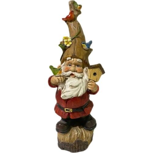 Bird Lover Gnome Statue Lawn Garden Gnome Figurine Decoration Dwarfs Cartoon Pastoral Resin Crafts Desk Decoration Ornaments