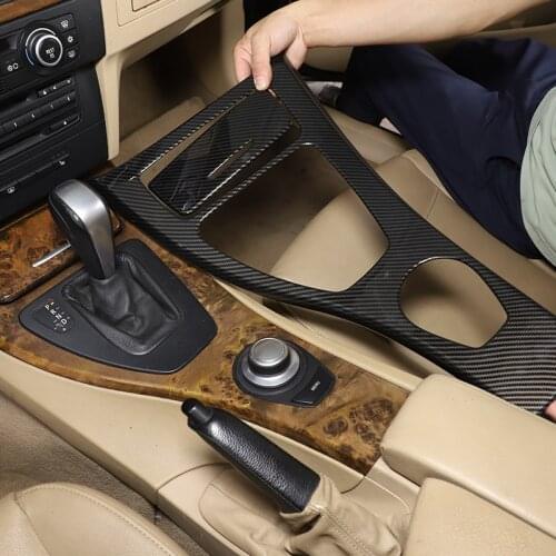 For BMW E90 3 Series 2005 2006 2007 ABS Chrome/Carbon Fiber Texture Car Console Gear Panel Frame Cover Stickers Car Accessories