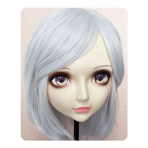 DM085) Girl Sweet Resin Japanese Anime Kigurumi Mask Cosplay Lolita Crossdressing Lifelike BJD Masks Eyes Color for Choose