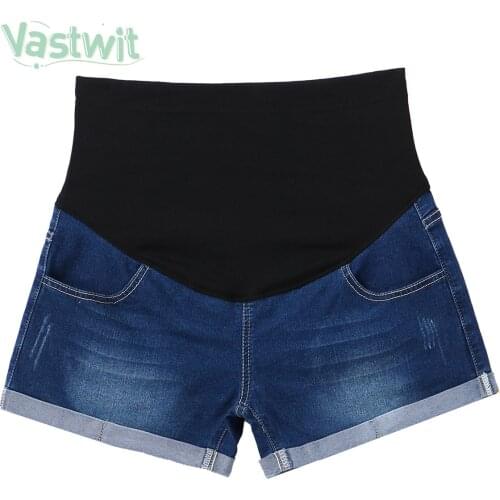 Maternity Denim Shorts Summer Pregnant Women Low Waisted Support Belt Curling Jeans Loose Short Pockets Pants for Pregnancy