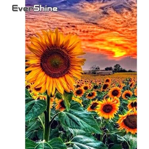 EverShine Full Square Drill Diamond Painting Landscape Needlework Diamond Embroidery Sunflower Mosaic Sunset Rhinestone Pictures