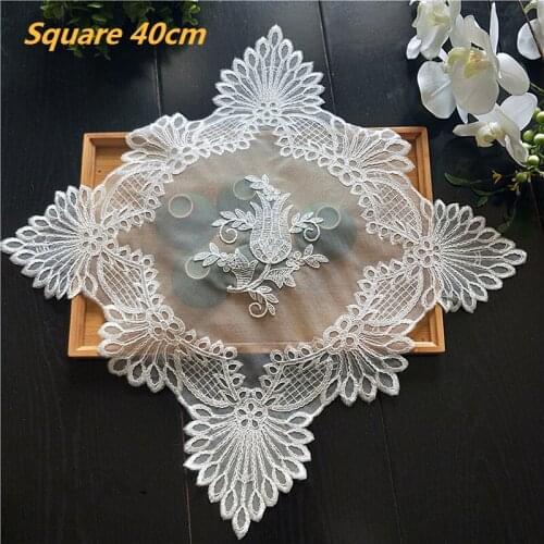 European Lace Embroidery Square Luxury Coffee Coaster Bedroom Study Small Round Table Mat Cover Cloth Christmas Wedding Placemat