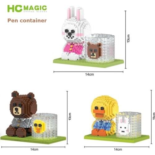 HC Mini Blocks Cartoon Building Toy anime Bear Model Rabbit can be Pen Container Brinquedos Toys for Children Lovely Gifts