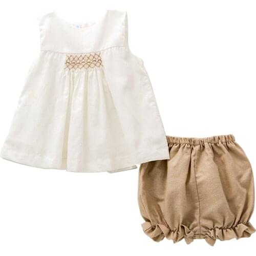 Baby Girl Summer Clothes Set Smocked Dresses Shorts Pants Children Boutique Clothing Girls Smocking Cotton Linen Frocks Outfits