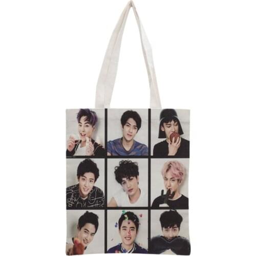 Custom EXO Tote Bag Reusable Handbag Women Shoulder Foldable Cotton Canvas Shopping Bags