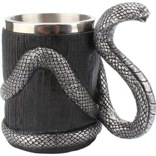Creative 600ml Stainless Steel Beer Mug 3D Resin Cobra Snake Handle Double Layer Drinking Cup Tankard Coffee Milk Tea Gift N0PA