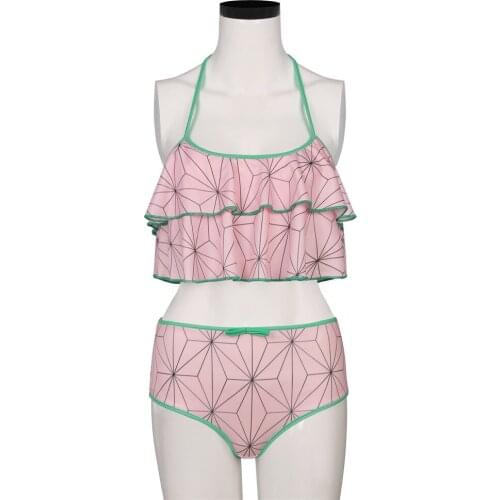Demon Slayer Kamado Nezuko Swimsuit Summer Flower Pink Color Kimetsu no Yaiba Nezuko Swimming Suit Cosplay Outfits