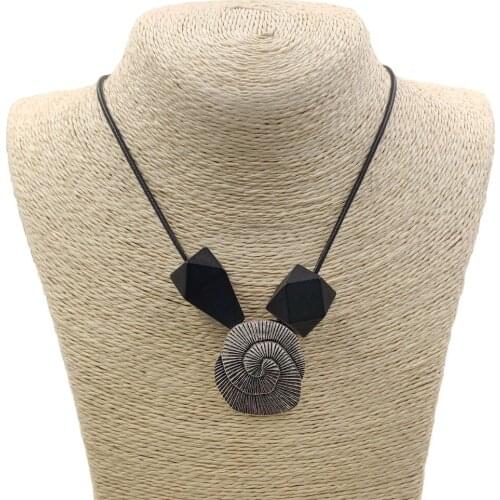 Hot Adjustable Necklace Wood Wooden Antique Rereo Silver Color High Quality Korean Style Long Rope Pendant Women Men AQ002