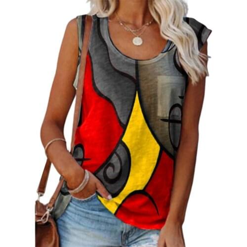 Summer Women Vest Sleeveless Loose Color Matching Printed round neck Tops for Summer large size T-Shirts Women