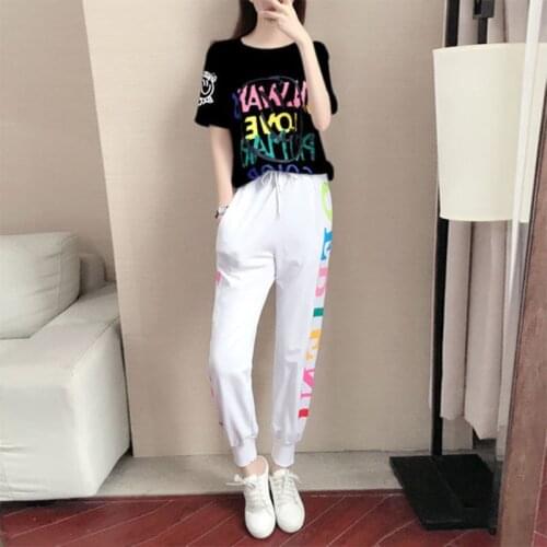 Fashion Girl Clothes Set Two-Piece Suit Summer Sports Suit Fashion Haren Pants Letter Printing Short Sleeved T-Shirt Girls Set
