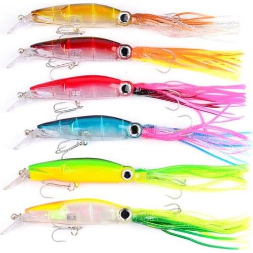 Mounchain 14cm Fishing Bait Lure Plastic Beard Squid Hard Bait 40g Fish Bait with fishing hook for Seawater fishing 6 coclors