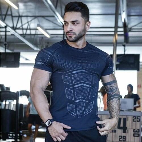 Mens Compression Skinny T-shirt Gyms Fitness Tight t shirt Summer Short sleeve Quick dry Tee Tops Male Workout Clothing