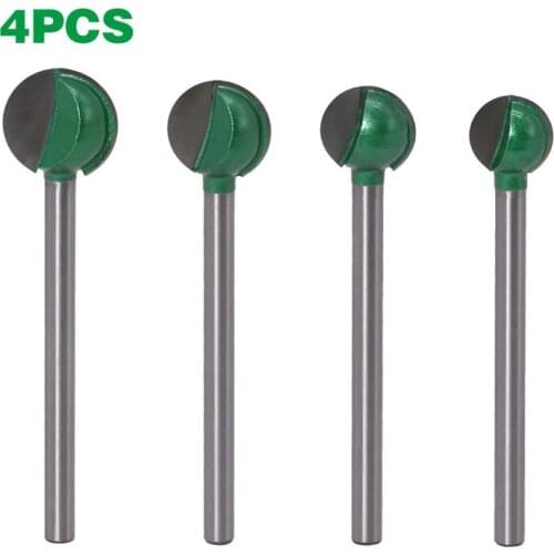 4pcs 6mm Shank Sphere Milling Cutter Set Trim Router Bit for Wood Template Pattern Bit Straight Handle Ball Carving Ball Knife