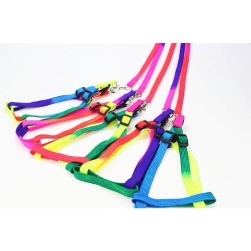 Adjustable Durable Dog Leash Nylon Rainbow Pet Dog Collar Harness Vest Set Soft Harness Leash for Dogs Cats Outdoor Walking