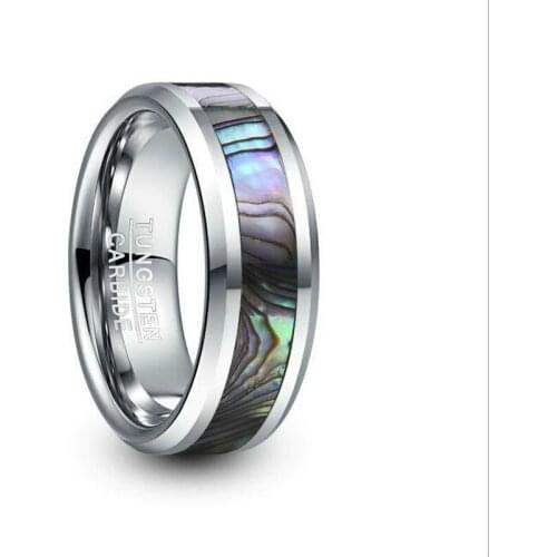 8mm Wide Steel Color Wedding Band Tungsten Carbide Ring Inlaid Abalone Shell Tungsten Steel Ring Mens Ring Male Anillos