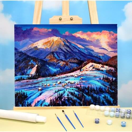 Landscape Mountain Village DIY Paint By Numbers Package Oil Paints 50*70 Oil Painting Handmade For Children Handiwork Art