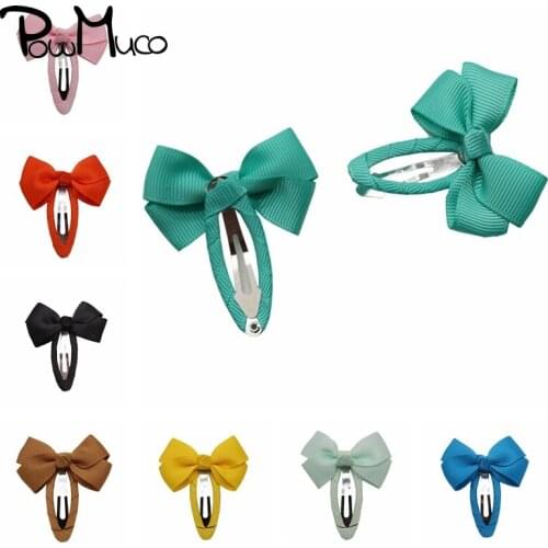 Powmuco 2pcs/set 2 Inches Grosgrain Ribbon Bowknot Baby Girls BB Clips Cute Bows Bangs Hairpin Kids Hair Accessories Photo Props