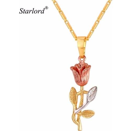Rose Necklace Pendant Gold Color Bridesmaid Gift/Birthday Gift Rose Flower Rose Pendant Necklace Valentines Gift For Her P2514