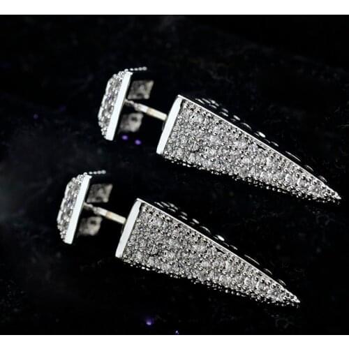 NEW Fashion Full Pave CZ Crystals Cone Tower Earrings 925 Silver Pin Pierced Studs Silver Plated Earrings for Women