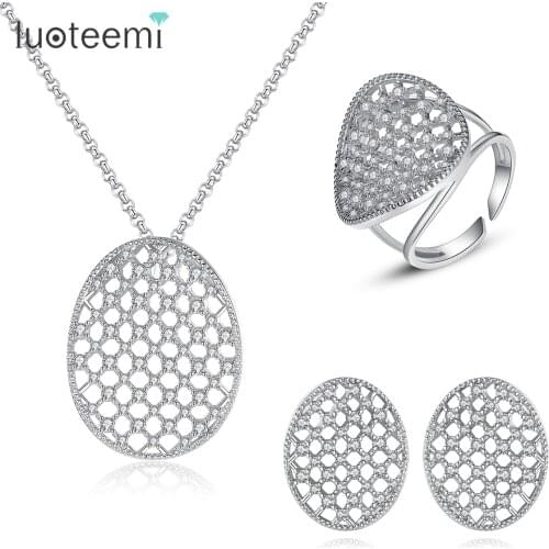 LUOTEEMI Cubic Zirconia Jewelry Set for Women Bridesmaid Jewelry Sets Wedding Conjuntos De Joyas Hollow Design Wholesale Price